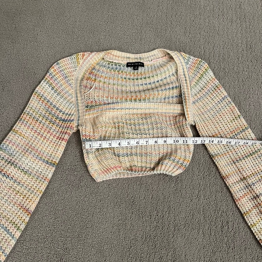 🩷 Lane 201 Boutique Major Babe Sweater Multicolor Knit Crop Top Size Small, Cute - Picture 8 of 11